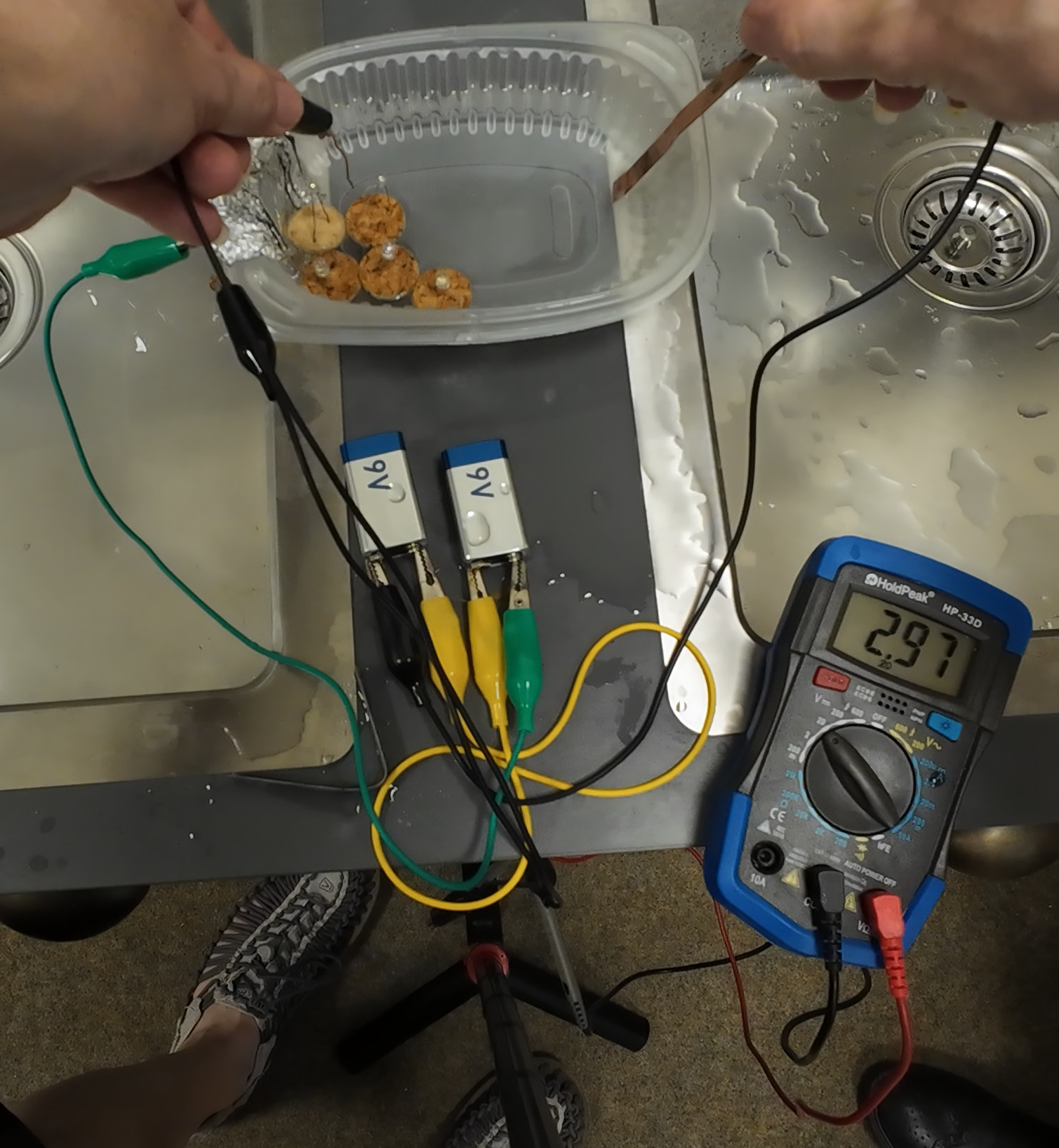 If the distance was shorter between the electrodes, the voltage between them was lower.